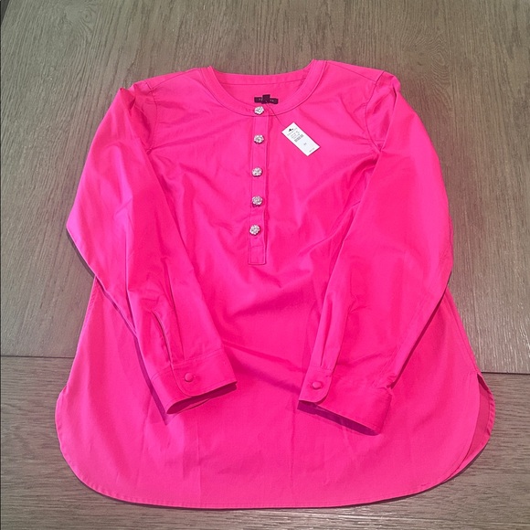 Talbots Pink Tunic Top Blouse Long Sleeve Jeweled Buttons Size Medium - Picture 11 of 11